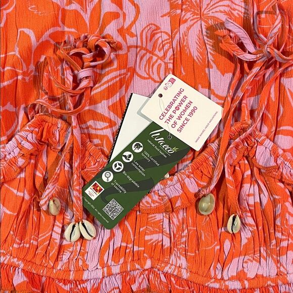 Roxy Island Reverie Floral Print Woven Mini Dress Orange Pink Tiger Lily XL - Picture 4 of 4